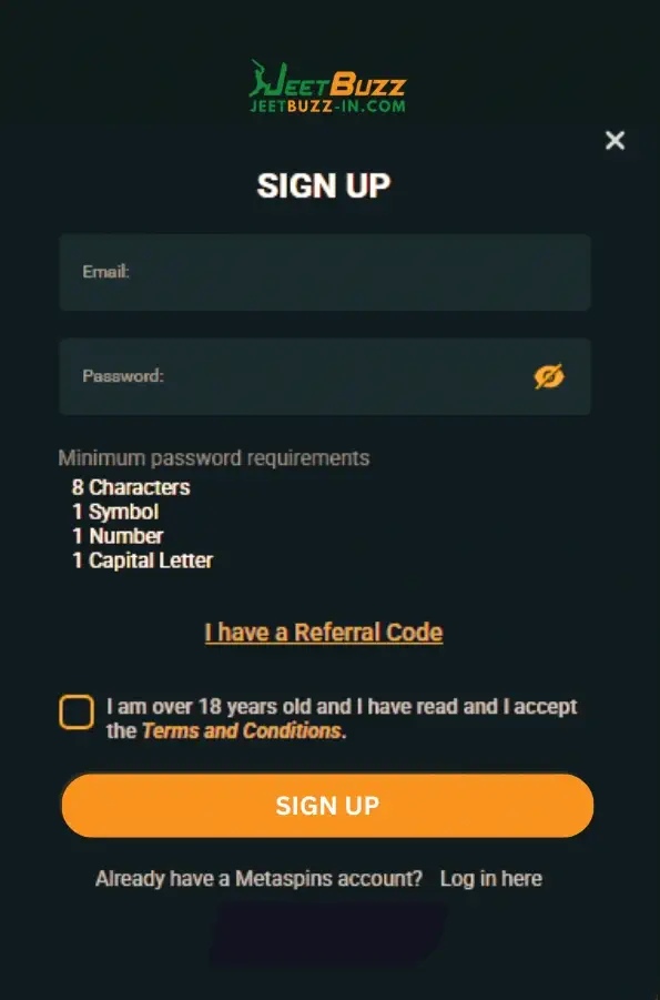 JEETBUZZ registration form.